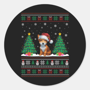 Adesivo Redondo Santa Hat Toy Fox Terrier Dog Xmas Tree Lights Ugl