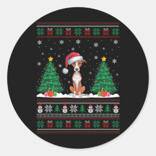 Adesivo Redondo Santa Hat Whippet Dog Árvore de Natal Luzes Feias