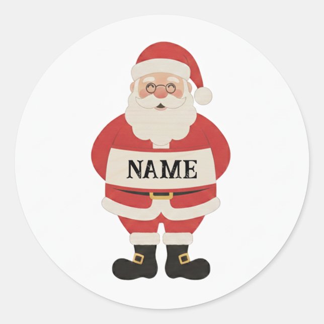 Adesivo Redondo Santa Holding Sign Sticker | Personalized Holiday  (Frente)