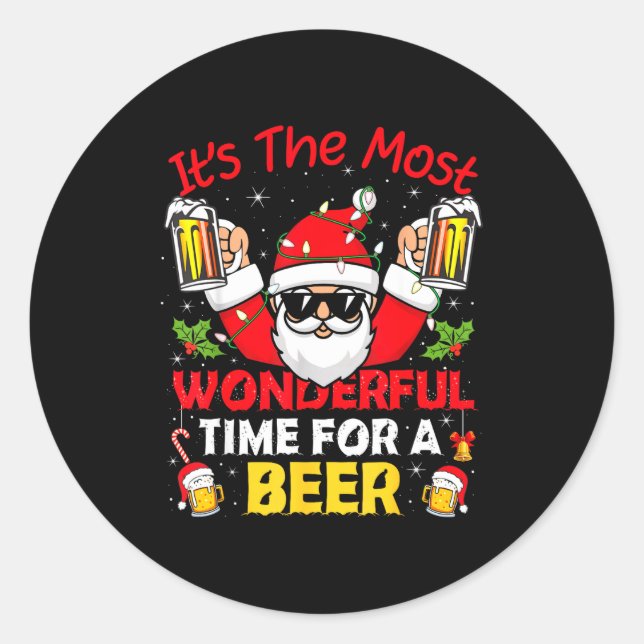 Adesivo Redondo Santa It's The Most Wonderful Time For A Beer Funn (Frente)