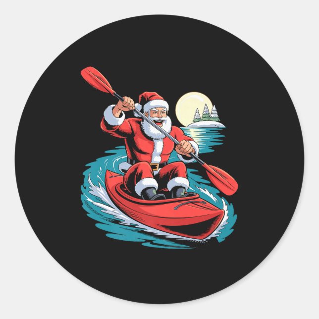 Adesivo Redondo Santa Kayaking Lover Funny Holiday Christmas Xmas  (Frente)