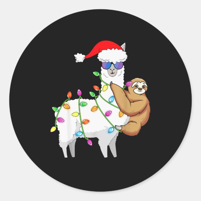 Adesivo Redondo Santa Llama Xmas Funny Llama Sloth Christmas  (Frente)