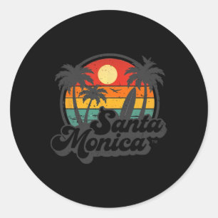 Adesivo Redondo Santa Mônica Beach Califórnia Surf Surfing Vintage