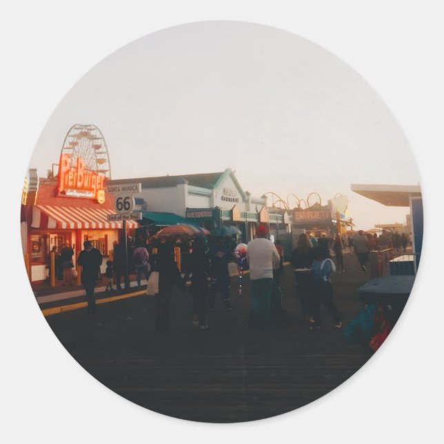 Adesivo Redondo Santa Monica Pier, Los Angeles, California (Frente)