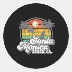 Adesivo Redondo Santa Mônica Vintage Praia Califórnia Surf Surfing