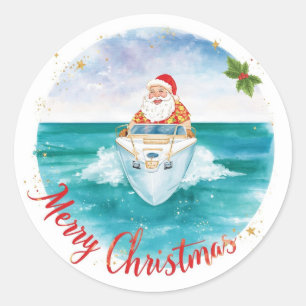 Adesivo Redondo Santa Navegando – Natal Tropical à Beira-Mar
