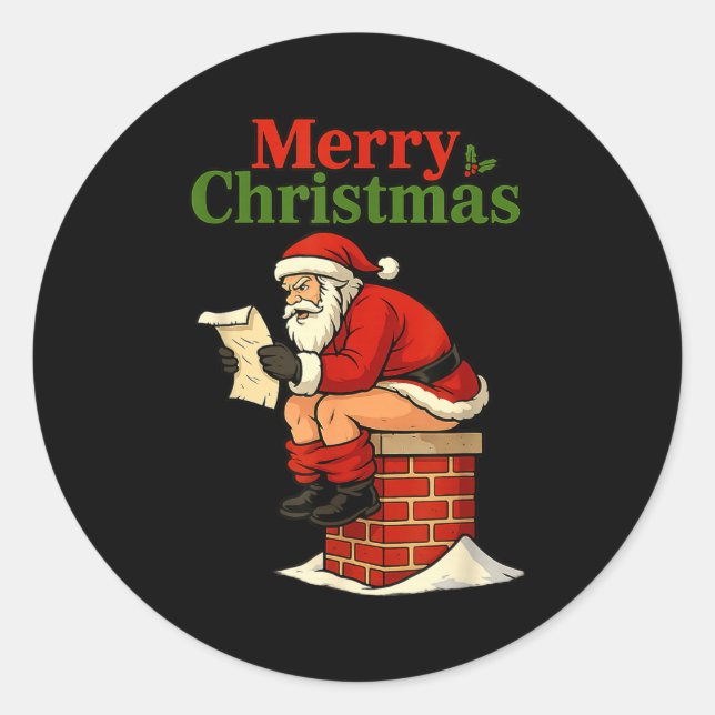 Adesivo Redondo Santa Ong Down Chimney Shirt Funny Naughty Xmas Sa (Frente)