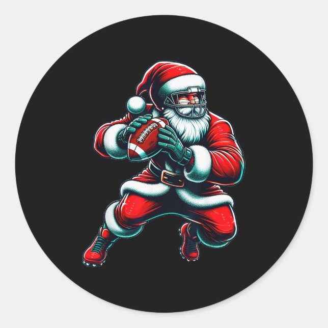 Adesivo Redondo Santa Playing American Football Christmas Women Me (Frente)