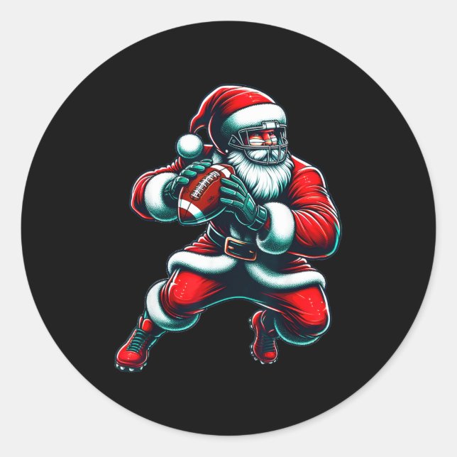 Adesivo Redondo Santa Playing American Football Christmas Women Me (Frente)