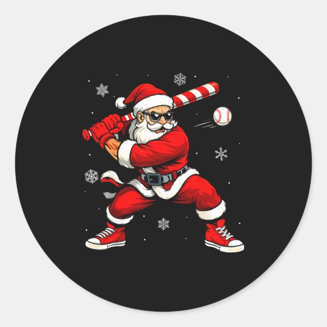 Adesivo Redondo Santa Playing Baseball Xmas Funny Christmas Baseba (Frente)