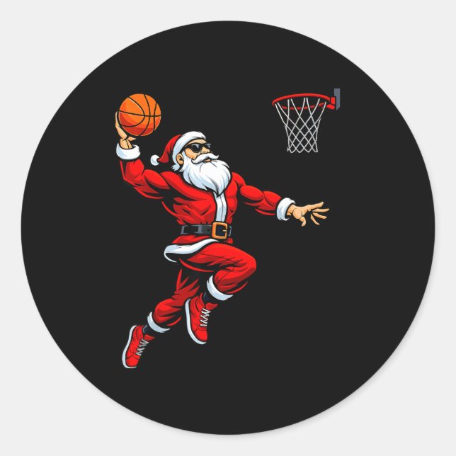 Adesivo Redondo Santa Playing Basketball Xmas Funny Christmas Bask (Frente)