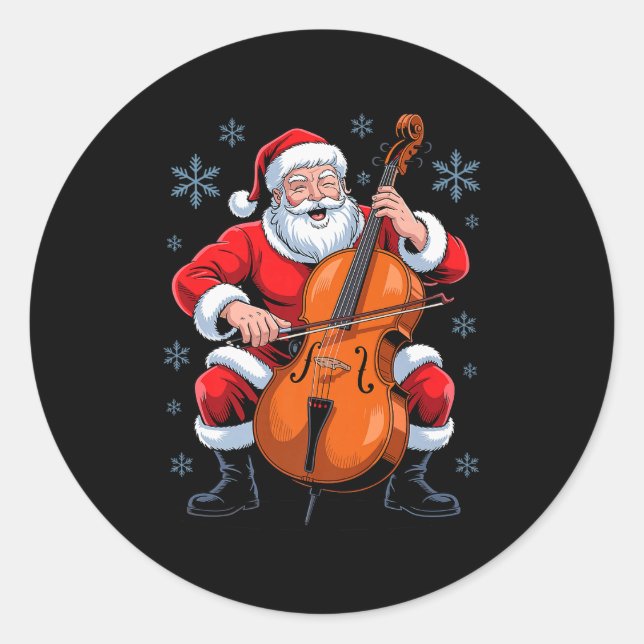 Adesivo Redondo Santa Playing Cello Funny Holiday Chrismas Xmas Pa (Frente)