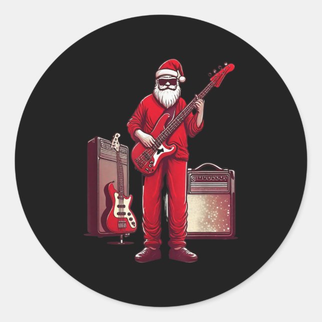 Adesivo Redondo Santa Playing Guitar B Christmas Pajama Musician B (Frente)