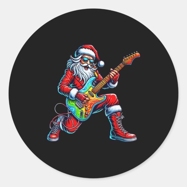 Adesivo Redondo Santa Playing Guitar Musician Guitarist Christmas  (Frente)