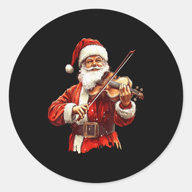 Adesivo Redondo Santa Playing Violin Funny Violin Player Violinist (Frente)