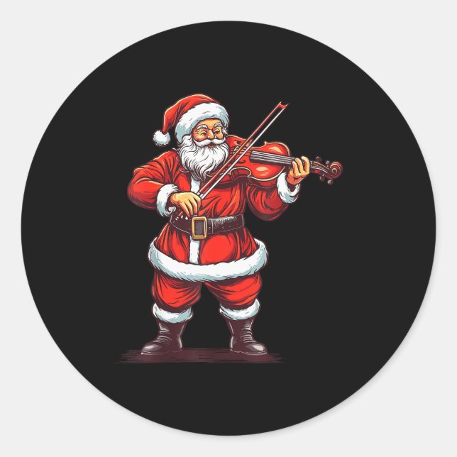 Adesivo Redondo Santa Playing Violin Funny Violinist Violin Player (Frente)