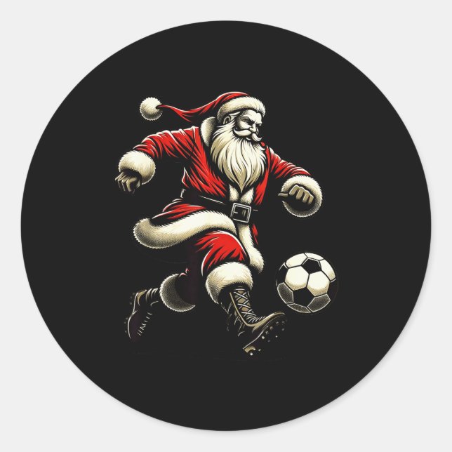 Adesivo Redondo Santa Plays Soccer Srts, Xmas Christmas Women Men  (Frente)