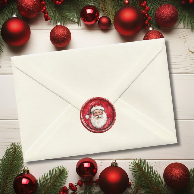 Adesivo Redondo Santa Red Christmas Faux Was (Santa Red Christmas Faux Was Classic Round Sticker)