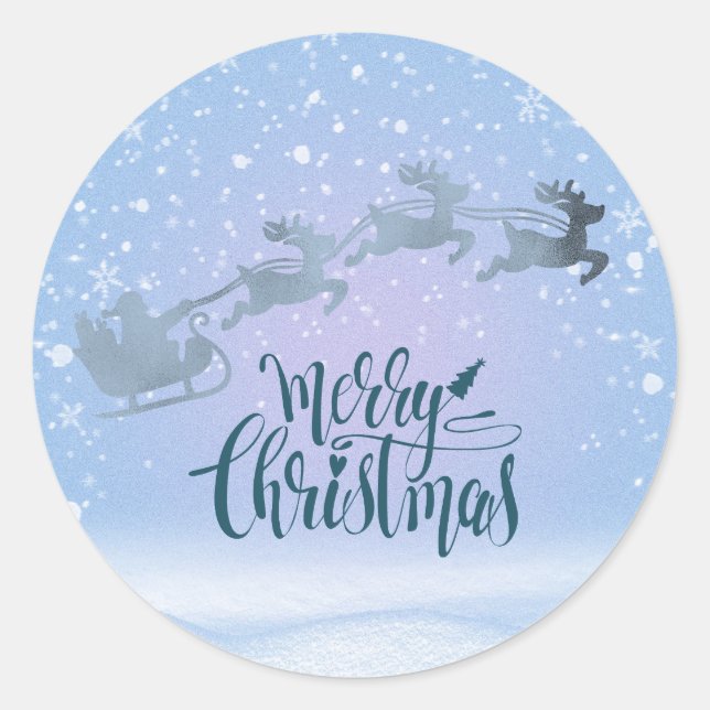 Adesivo Redondo Santa & Reindeer Merry Christmas Winter Wonderland (Frente)