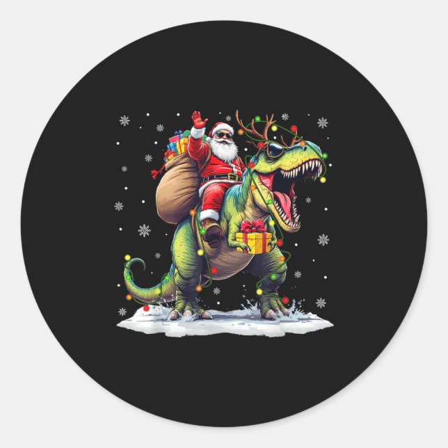 Adesivo Redondo Santa Riding Dinosaur T Rex Christmas Boys Men Xma (Frente)
