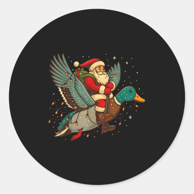 Adesivo Redondo Santa Riding Mallard Duck Funny Christmas Holiday  (Frente)