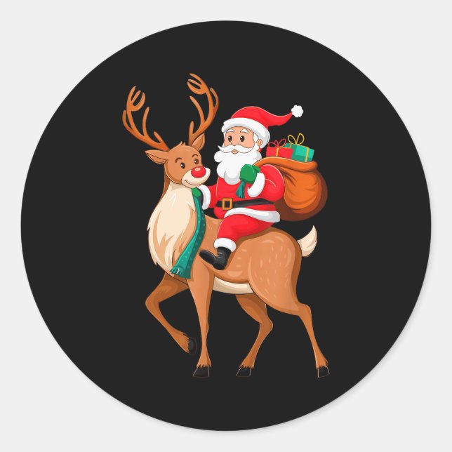 Adesivo Redondo Santa Riding Reindeer Christmas Men Boys Kids Teen (Frente)