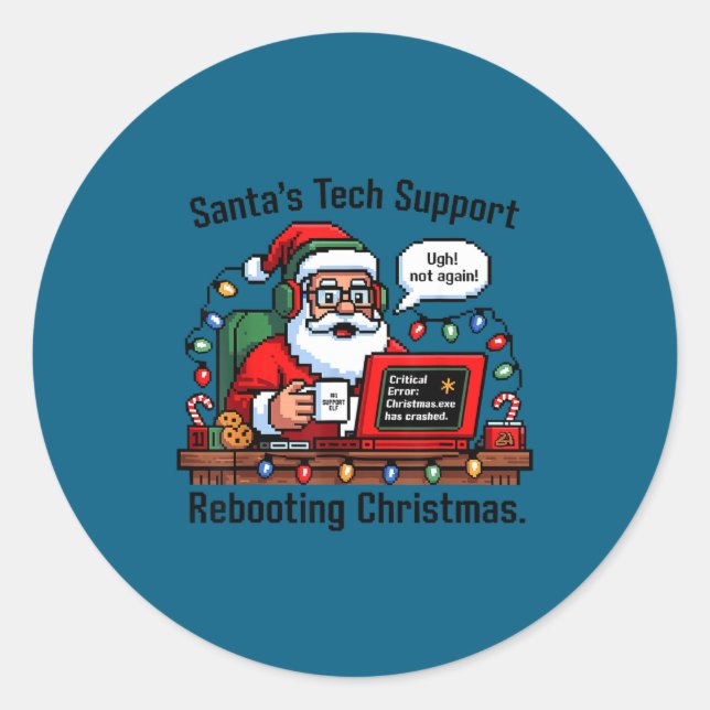 Adesivo Redondo Santa s Rebooting Support Tech Club (Frente)