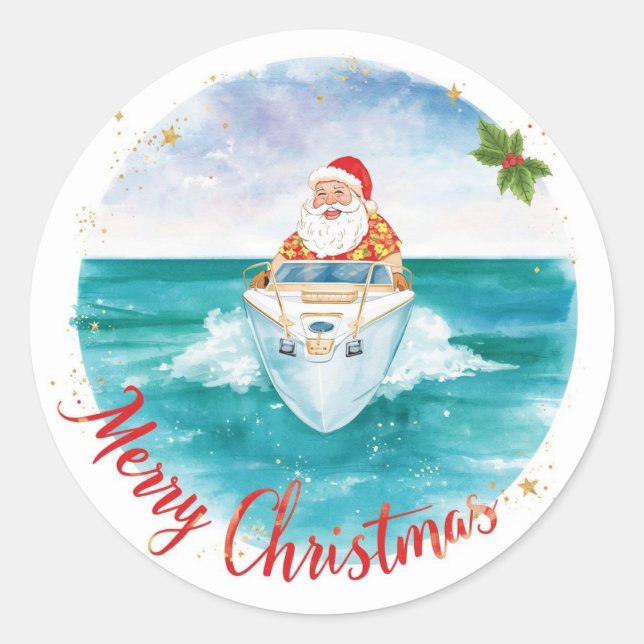 Adesivo Redondo Santa Sailing – Tropical Christmas by the Sea (Frente)