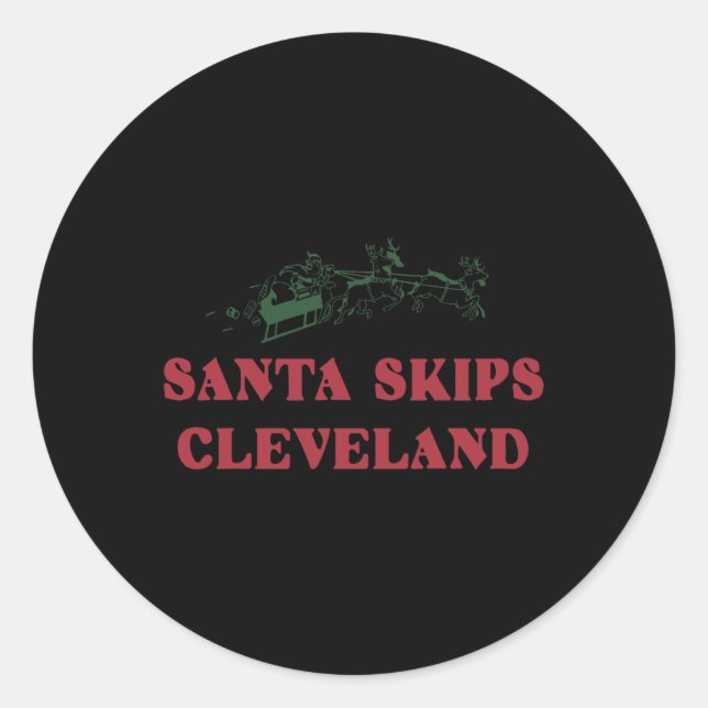 Adesivo Redondo Santa Skips Cleveland Funny Santa Reindeer Xmas Ch (Frente)