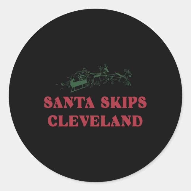 Adesivo Redondo Santa Skips Cleveland Funny Santa Reindeer Xmas Ch (Frente)