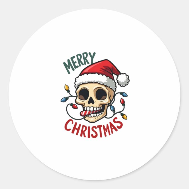 Adesivo Redondo Santa Skull Hat Merry Christmas Family Matching Bo (Frente)