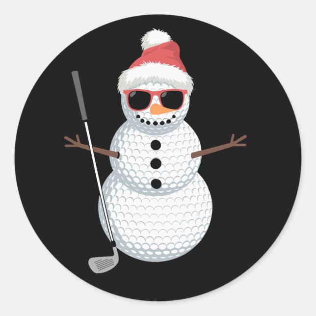 Adesivo Redondo Santa Snowman Golf Ball Christmas Golfer Gift  (Frente)