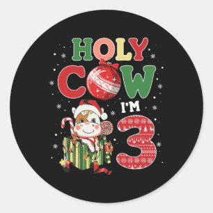 Adesivo Redondo Santa Vaca, eu sou 3 Criança de Vaca de Aniversári