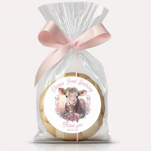 Adesivo Redondo Santa Vaca Primeiro Aniversário Obrigado Sticker