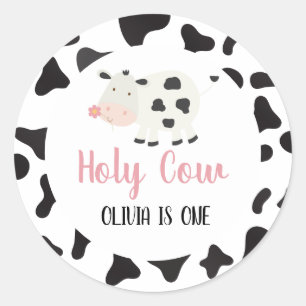 Adesivo Redondo Santa Vaca Rosa Daisy Impressão de Vaca Aniversá