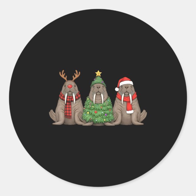 Adesivo Redondo Santa Walrus Christmas Tree Walrus Lover Animal Xm (Frente)