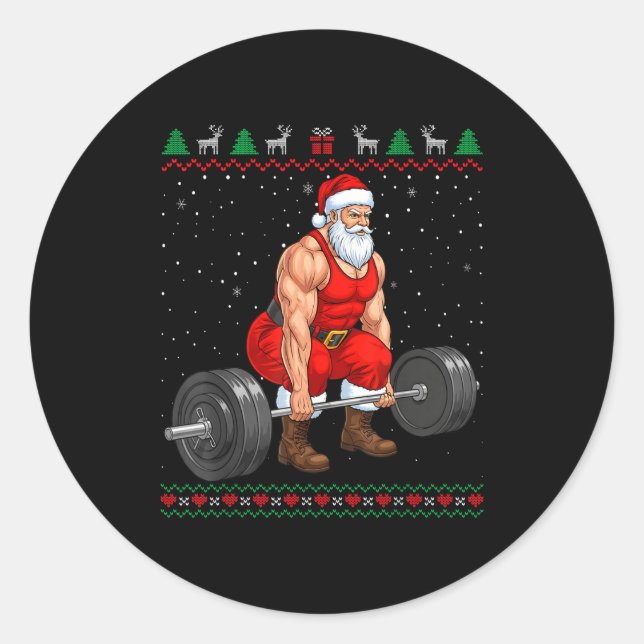 Adesivo Redondo Santa Weightlifting Christmas Deadlift Gym Ugly Sw (Frente)