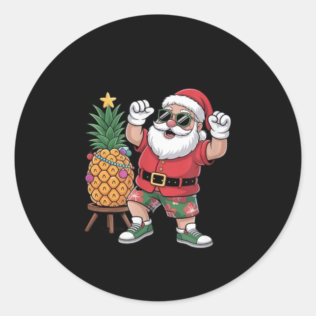 Adesivo Redondo Santa With Pineapple Christmas Tree In Summer Time (Frente)