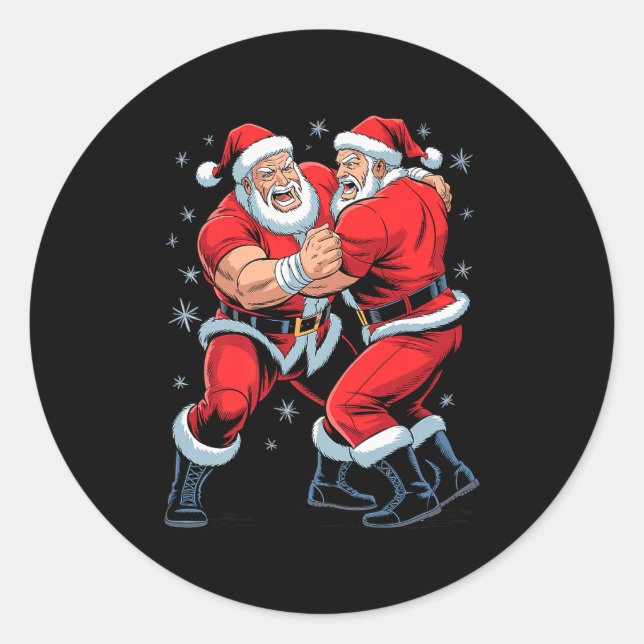 Adesivo Redondo Santa Wrestling Lover Funny Wrestler Xmas Christma (Frente)
