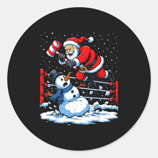 Adesivo Redondo Santa Xmas Snow Lights Wrestling Funny Wrestling C (Frente)