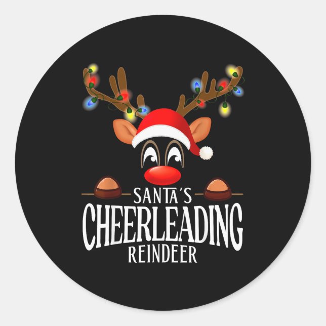 Adesivo Redondo Santa's Cheerleading Reindeer Funny Xmas Matching  (Frente)