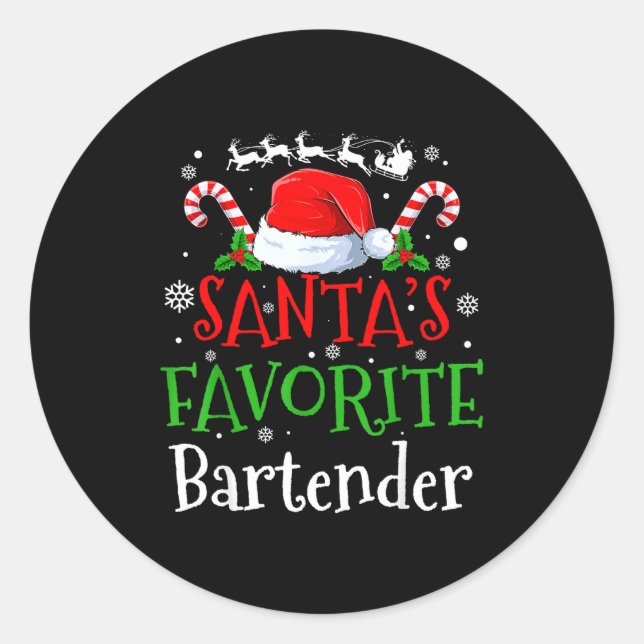 Adesivo Redondo Santa's Favorite Bartender Christmas Party  (Frente)