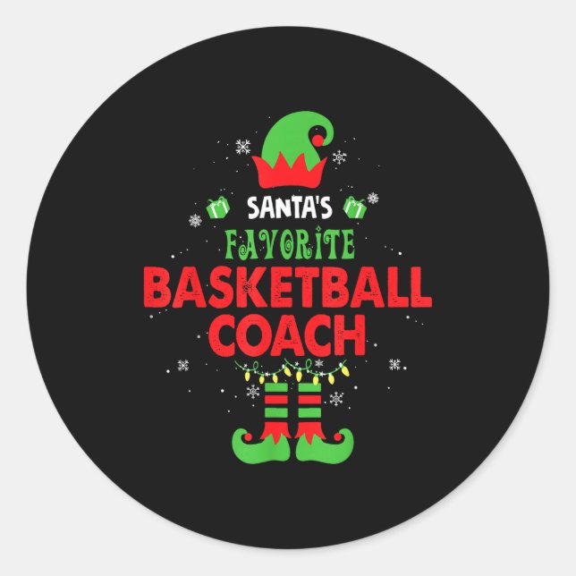 Adesivo Redondo Santa's Favorite Basketball Coach Funny Elf Family (Frente)