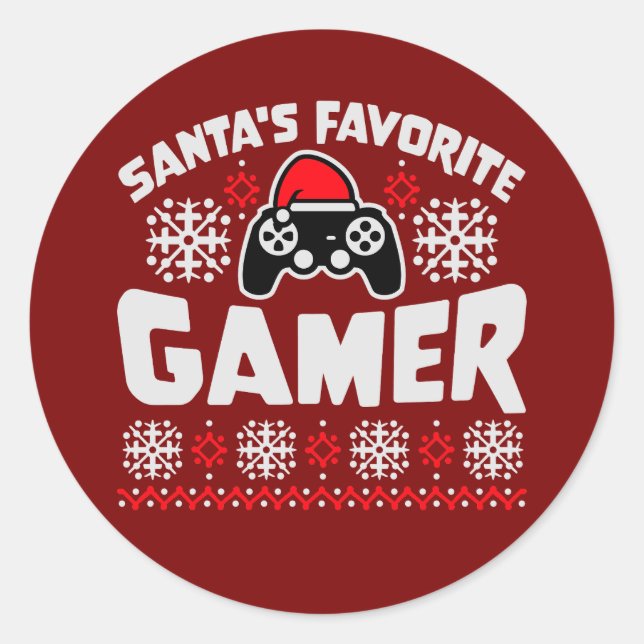 Adesivo Redondo Santa's Favorite Gamer Controller Christmas Gaming (Frente)