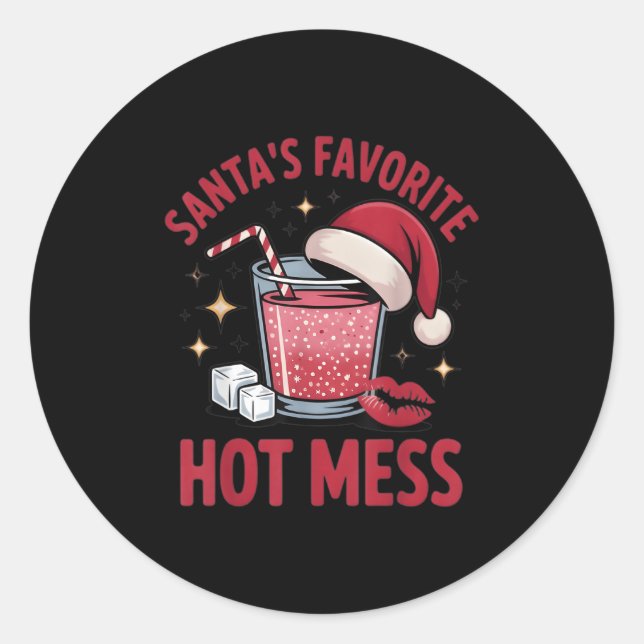 Adesivo Redondo Santa's Favorite Hot Mess Christmas Funny Margarit (Frente)