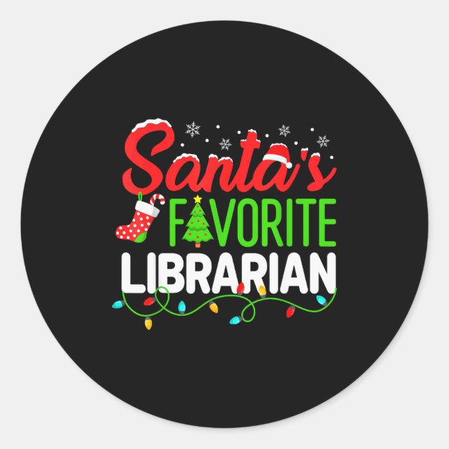 Adesivo Redondo Santa's Favorite Librarian Christmas Library Book  (Frente)
