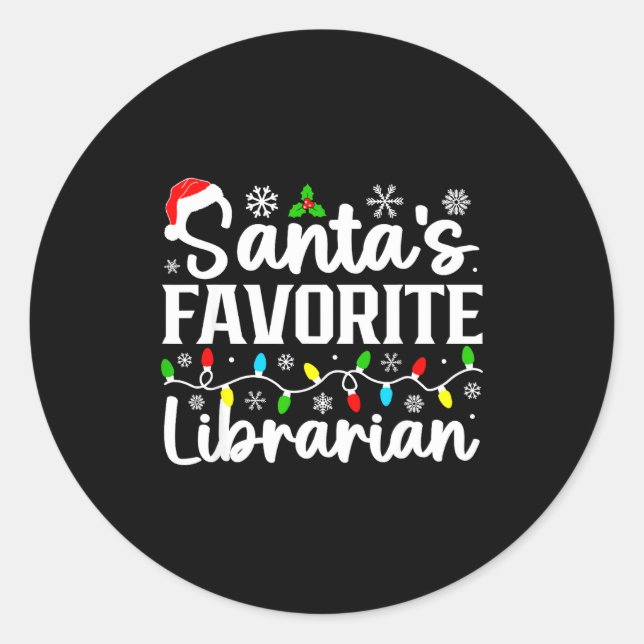 Adesivo Redondo Santa's Favorite Librarian Funny Christmas Family  (Frente)