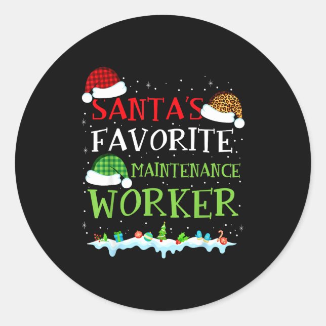 Adesivo Redondo Santa's Favorite Maintenance Worker Fun Christmas  (Frente)