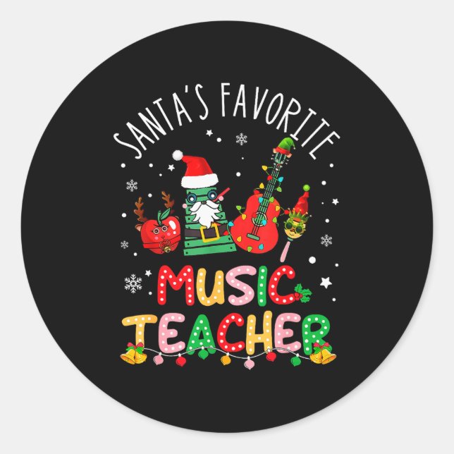 Adesivo Redondo Santa's Favorite Music Teacher Christmas Santa Hat (Frente)