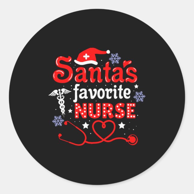 Adesivo Redondo Santa's Favorite Nurse Christmas Short Sleeve  (Frente)